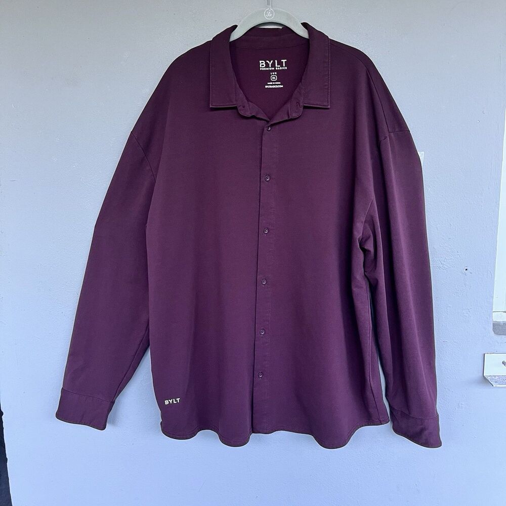 BYLT LUX Button Down Shirt Men's 3XL Burgundy Maroon Long Sleeve Stretch